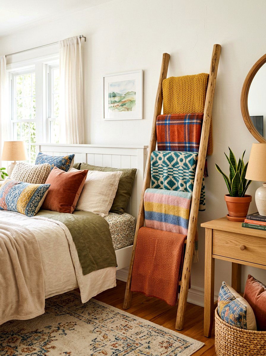 Blanket Ladder Rack - 30 bedroom storage ideas