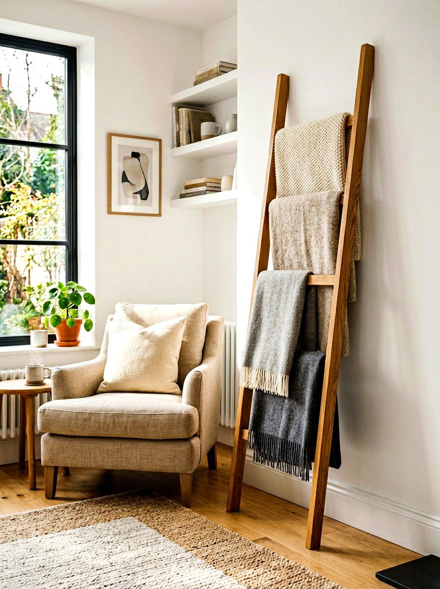 Blanket ladder display - 30 bedding storage ideas