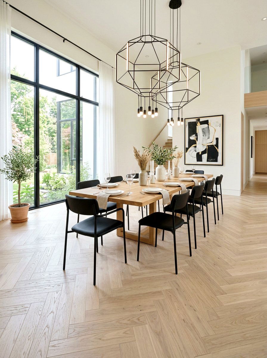 Bleached Maple Herringbone Dining Room - 30 herringbone floor ideas