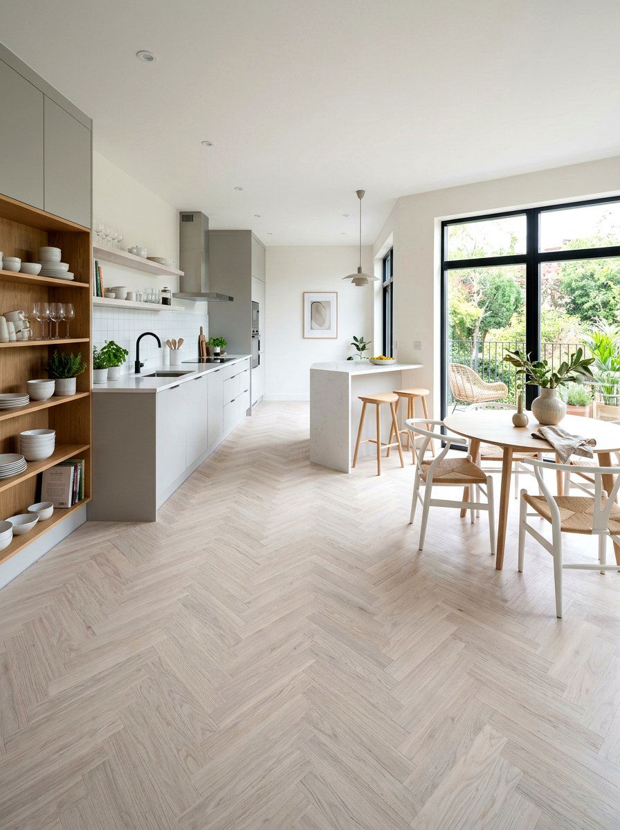 Bleached White Parquet Floor - 30 parquet kitchen floor ideas