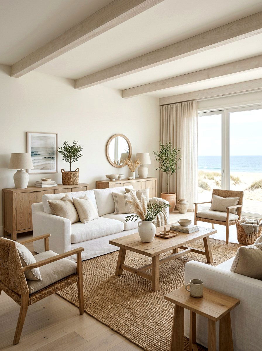 Bleached wood living area - 30 coastal grandmother decor ideas