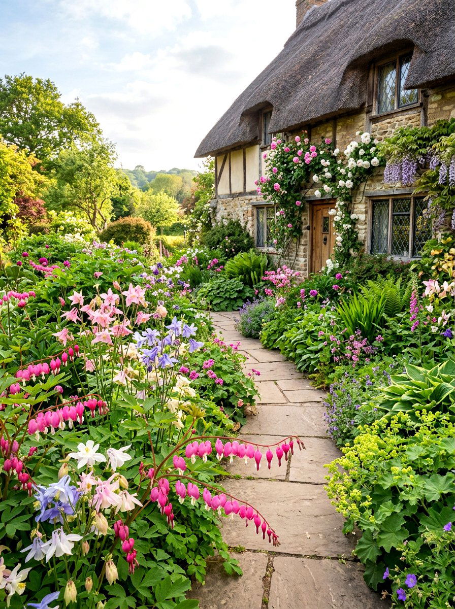 Bleeding heart cottage garden - 30 shade perennial garden ideas