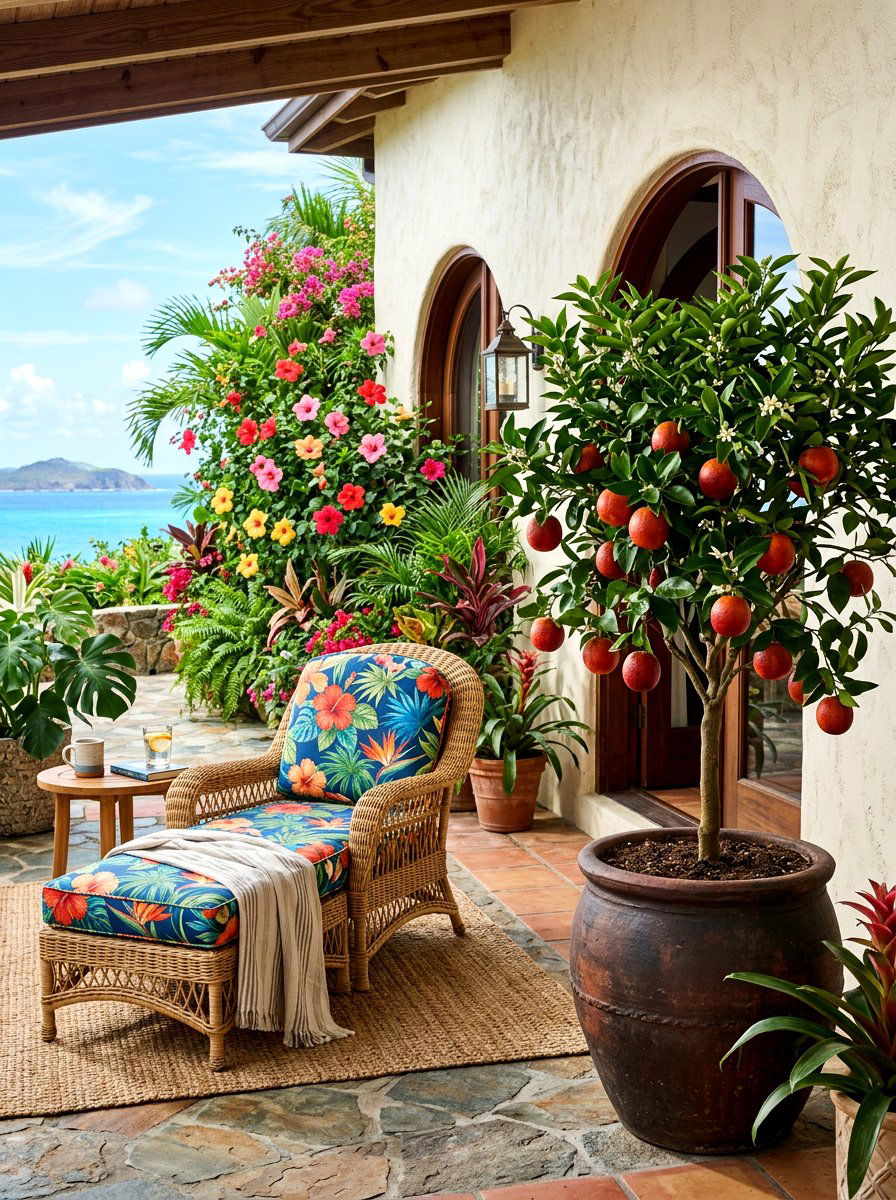 Blood Orange Tree Tropical Patio - 30 citrus patio tree ideas