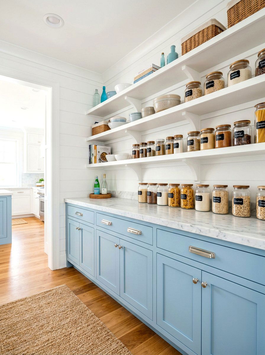 Blue Accent Pantry - 30 Nancy Meyers pantry ideas