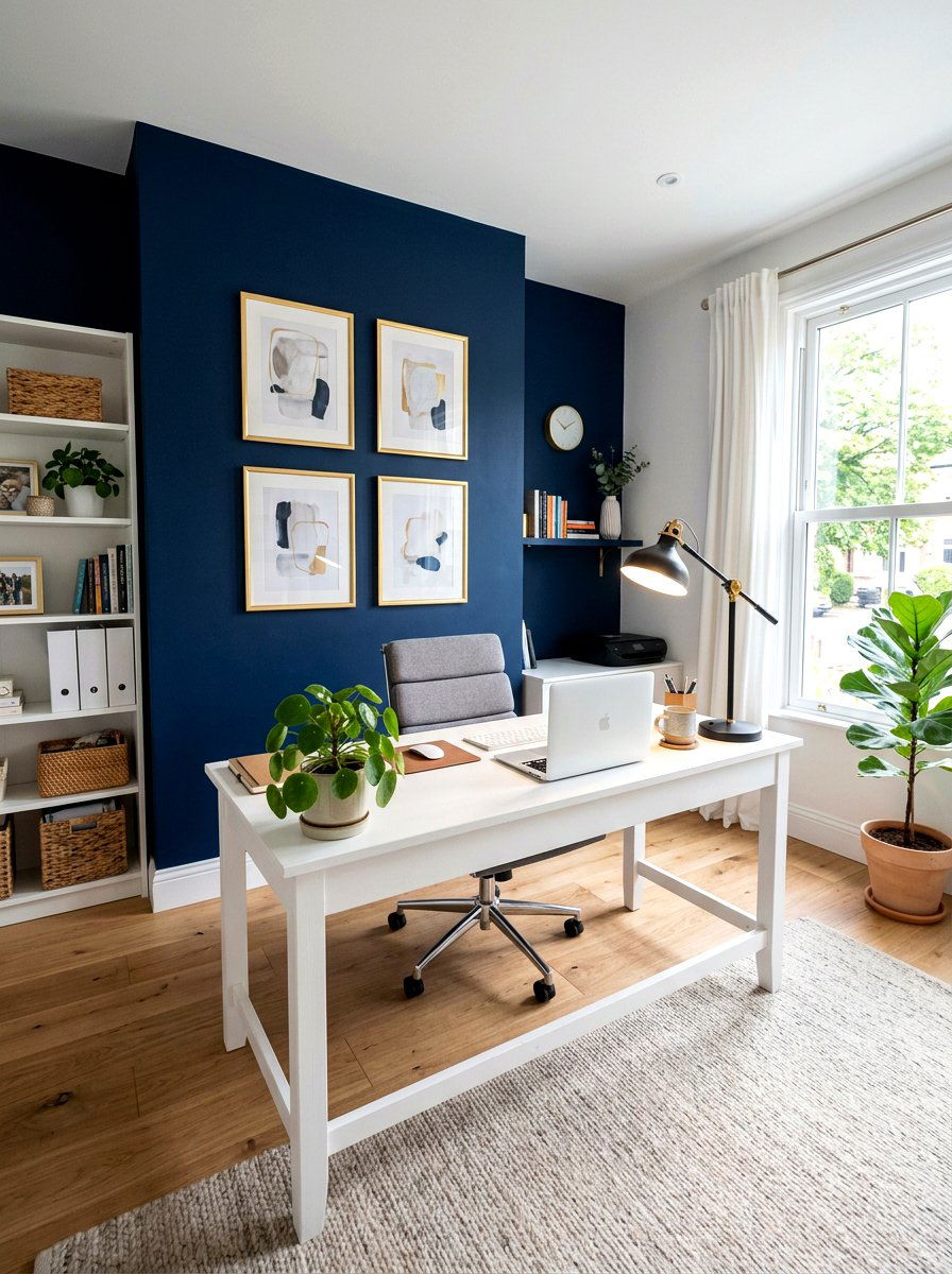Blue Accent Wall Office - 30 private study room ideas