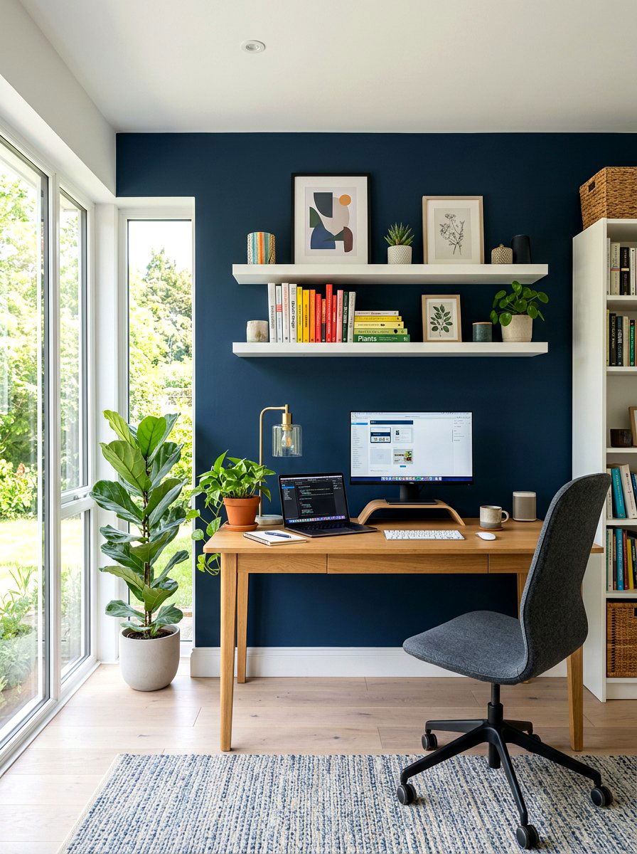 Blue Accent Wall Office - 30 author office ideas