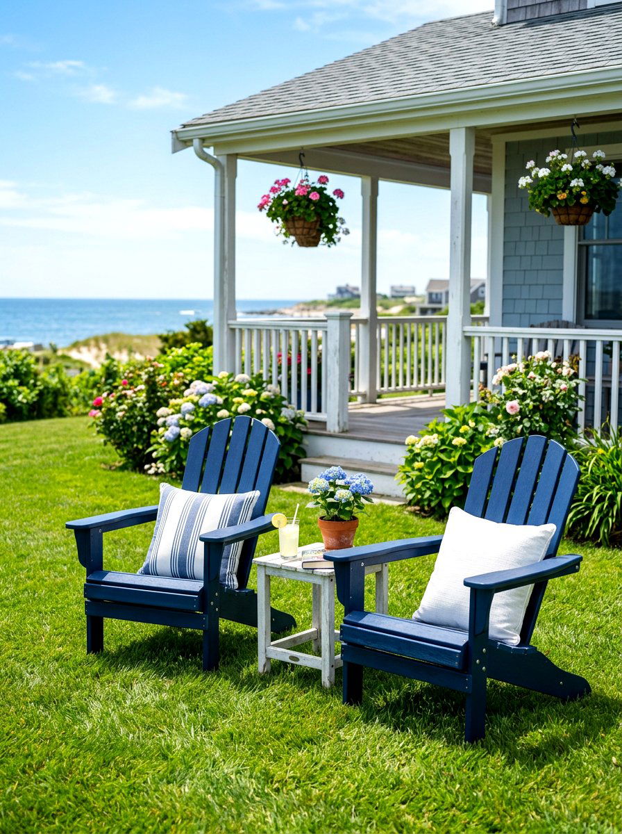 Blue Adirondack Chair Seating - 30 patriotic porch ideas
