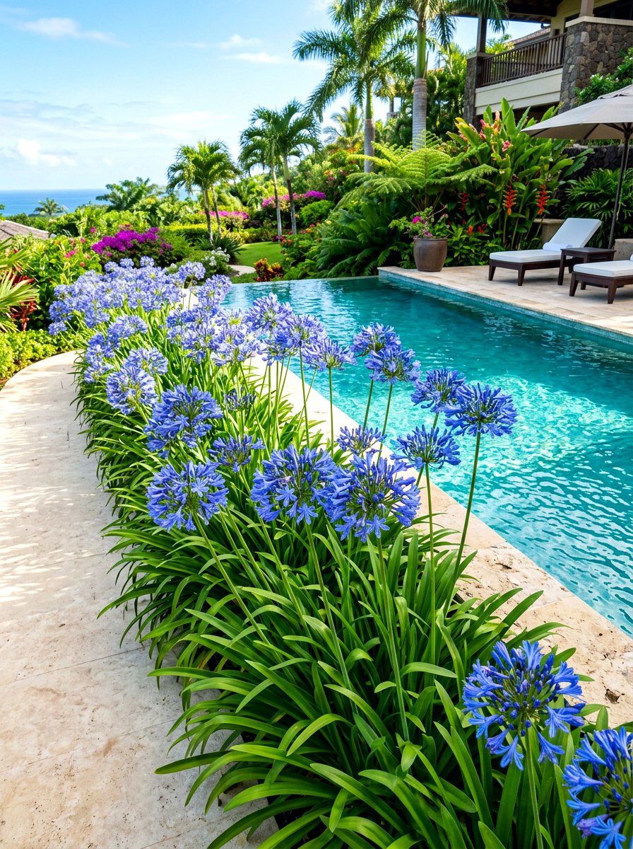 Blue Agapanthus border - 30 blue and purple garden ideas