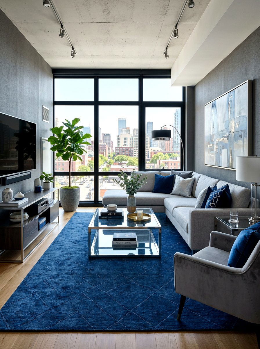 Blue And Grey Modern Lounge - 30 ink blue lounge ideas
