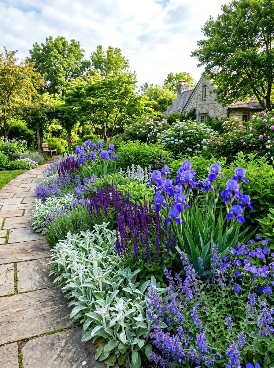 Blue And Purple Bed - 30 cottage flower bed ideas