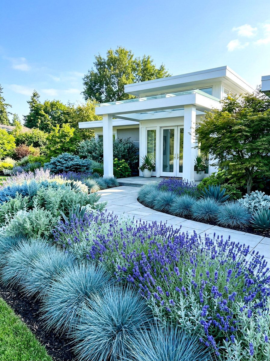 Blue And Silver Foliage - 30 portico landscaping ideas