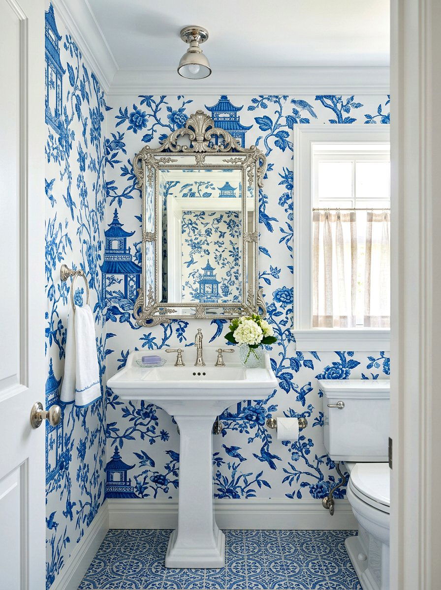 Blue And White Chinoiserie Powder Room - 30 chinoiserie powder room ideas
