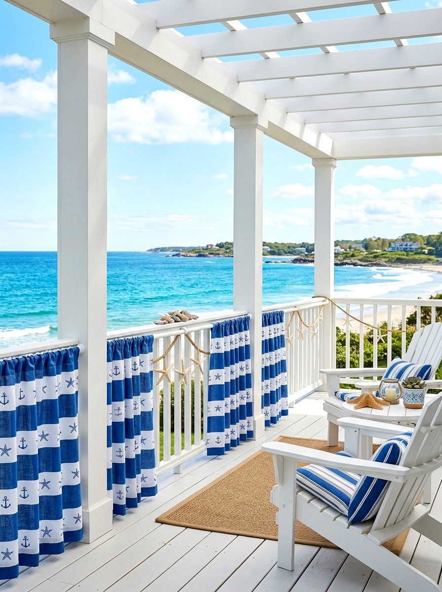 Blue And White Coastal Cafe Curtains - 30 porch with cafe curtains ideas