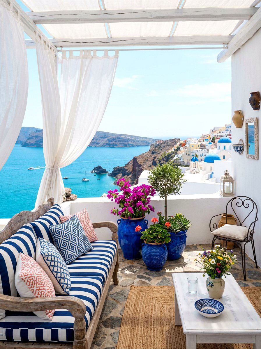 Blue And White Coastal Decor - 30 Mediterranean patio lounge ideas