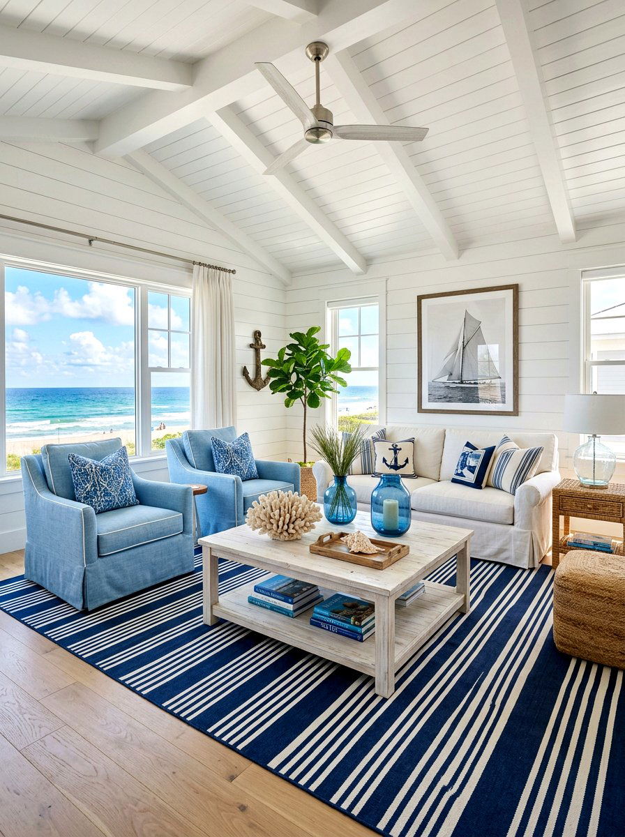 Blue And White Coastal Lounge - 30 ink blue lounge ideas