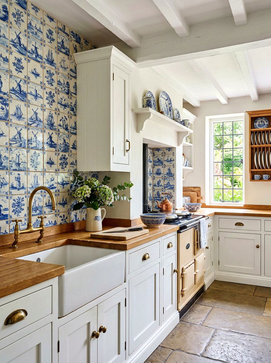 Blue And White Delft Tiles - 30 English cottage kitchen ideas