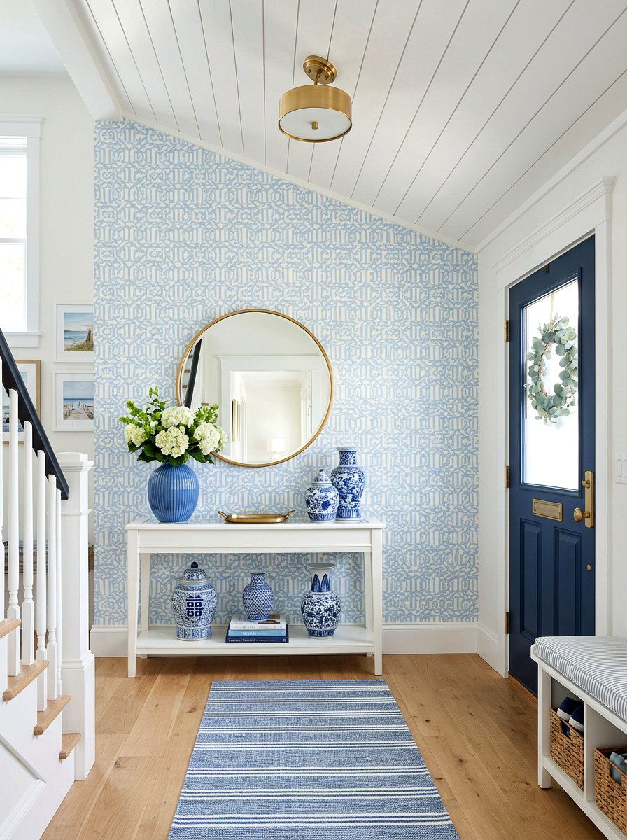 Blue And White Entryway - 30 coastal entryway ideas