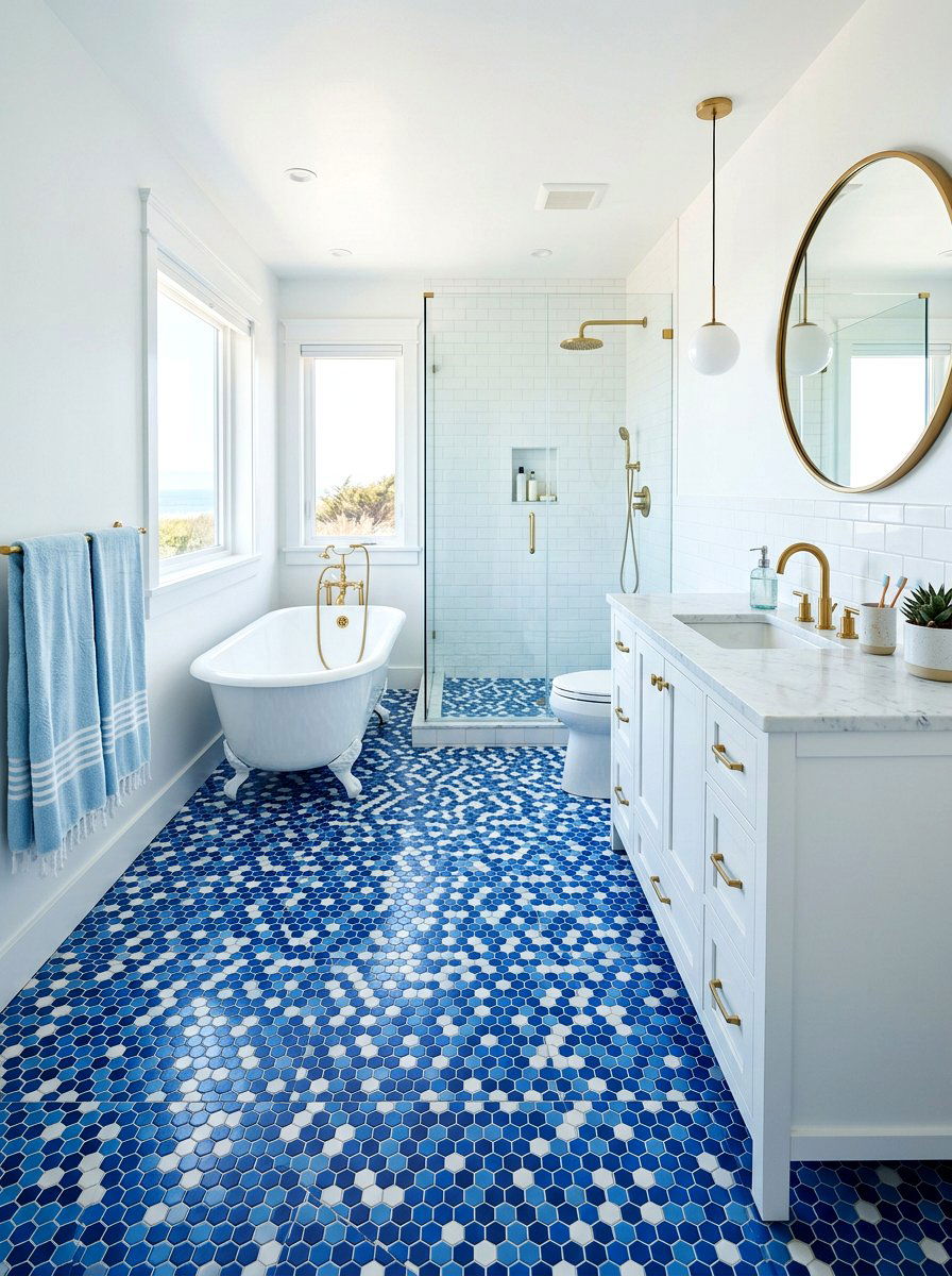 Blue And White Hex Tile Bathroom - 30 hex tile bathroom ideas