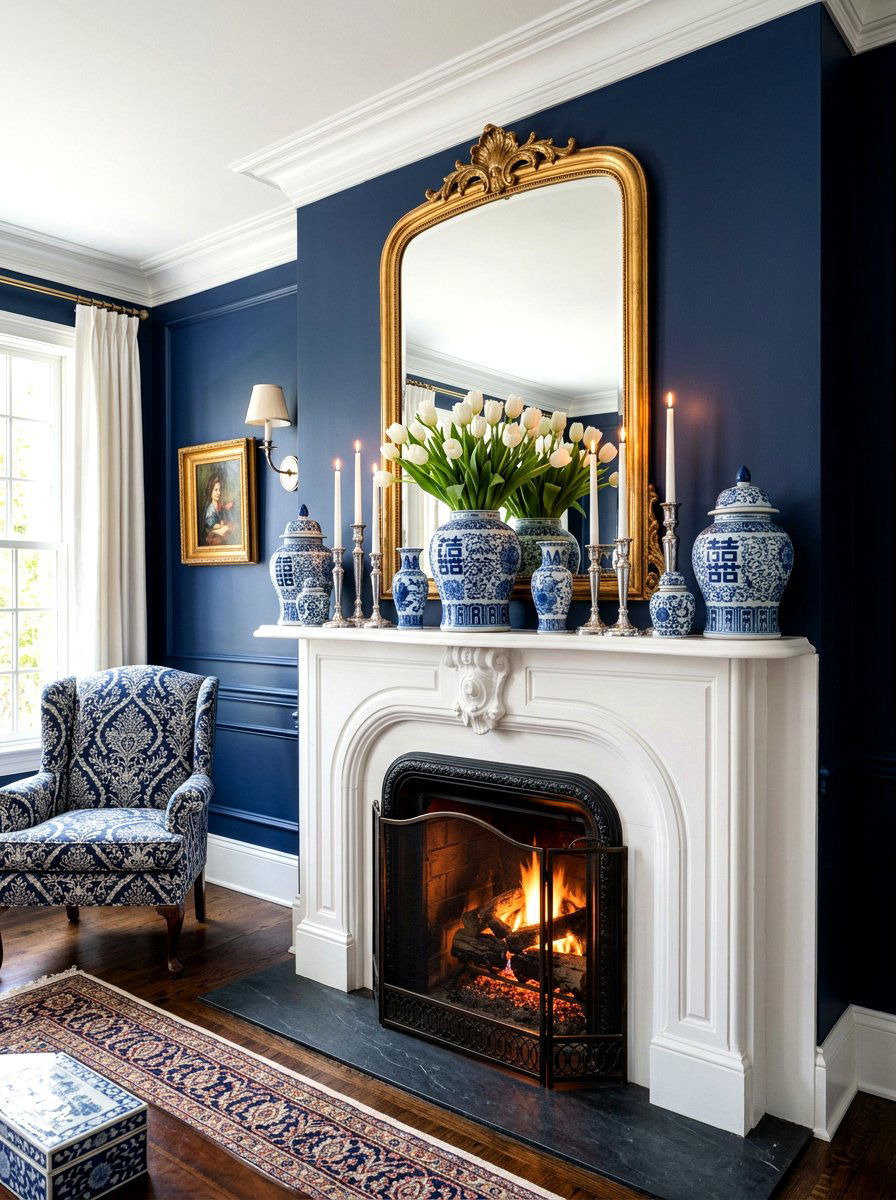 Blue And White Mantel - 30 spring mantel styling ideas