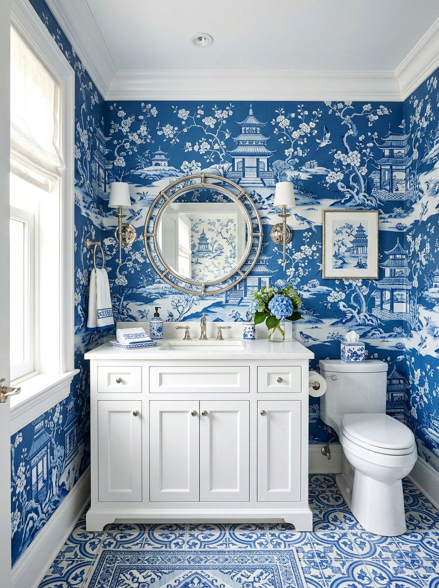 Blue And White Porcelain - 30 vintage powder room ideas