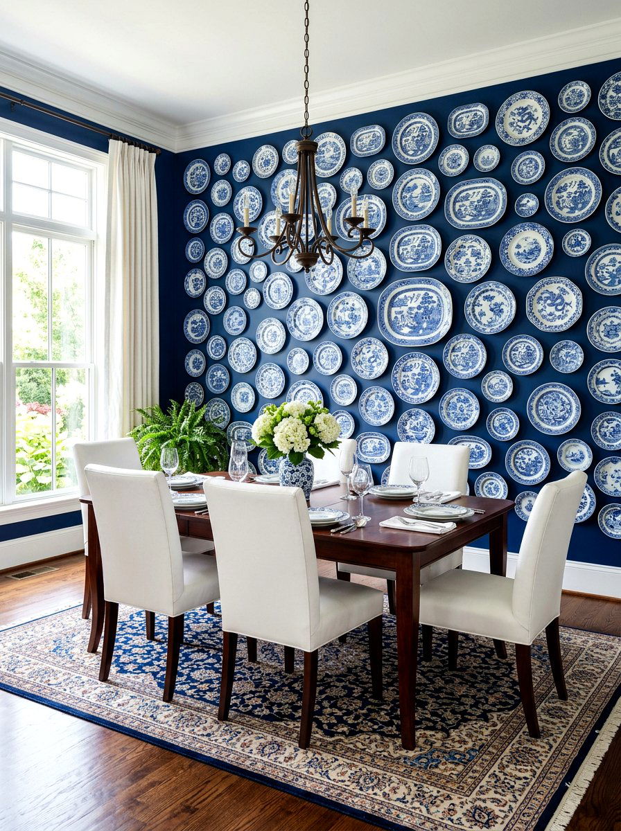 Blue And White Porcelain Plate Wall - 30 plate wall dining room ideas