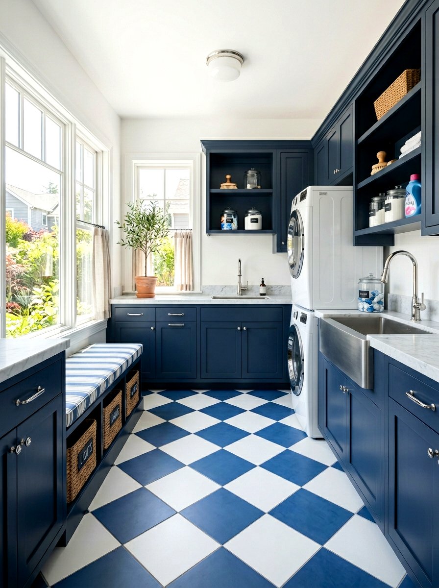 Blue And White Porcelain Tile - 30 checkerboard floor ideas