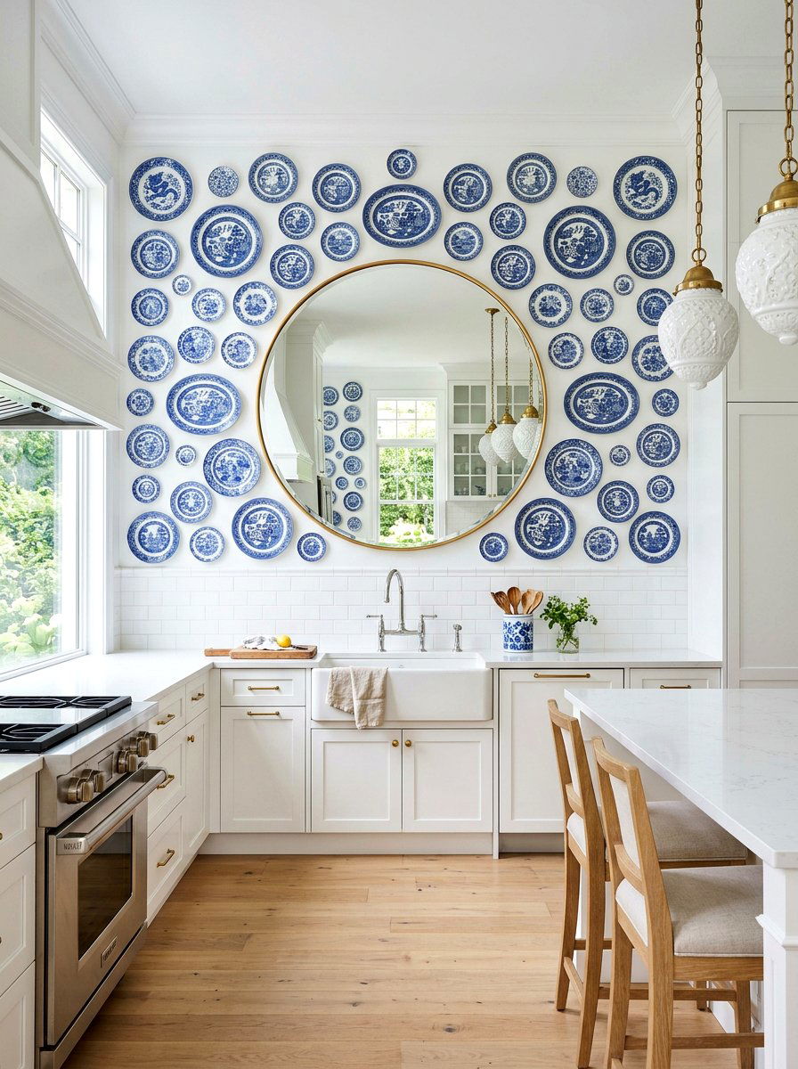 Blue And White Porcelain Wall - 30 plate display kitchen ideas
