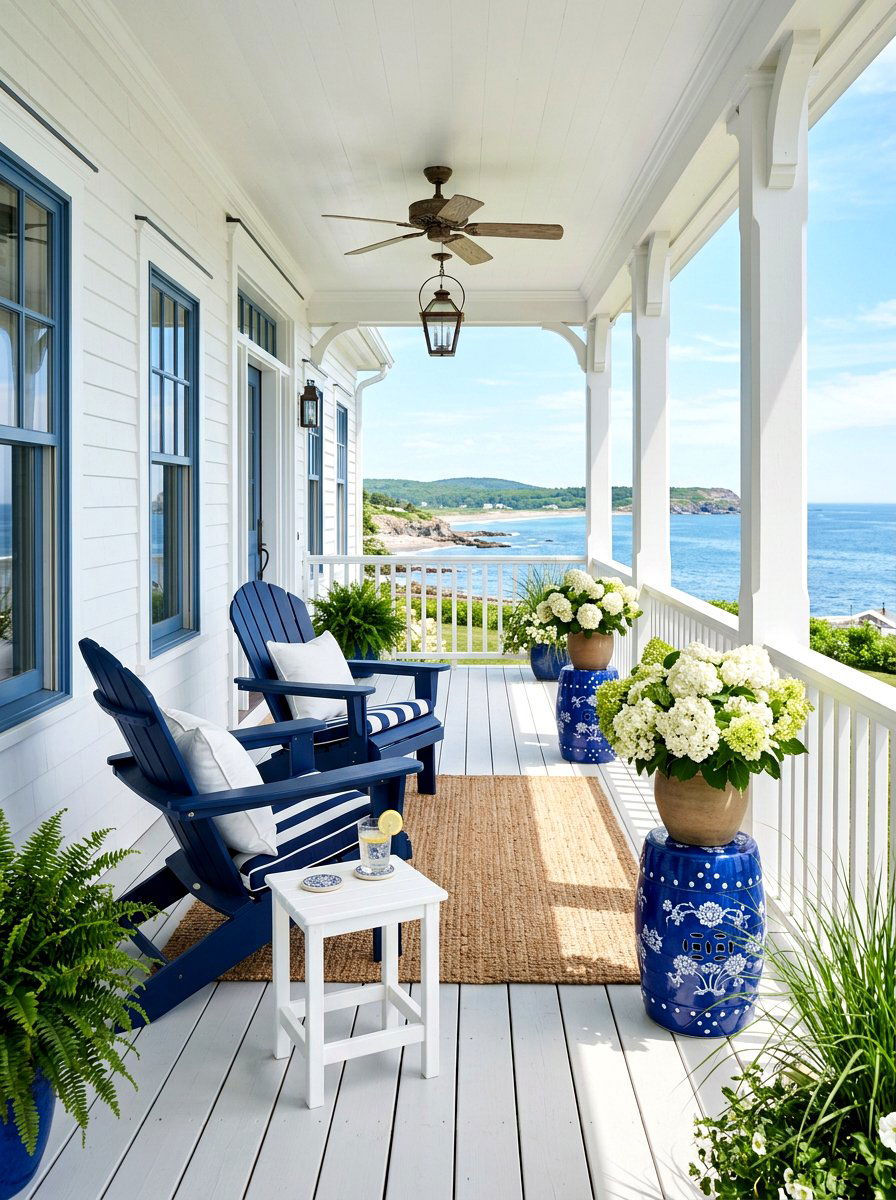 Blue And White Porch - 30 July porch ideas aesthetic