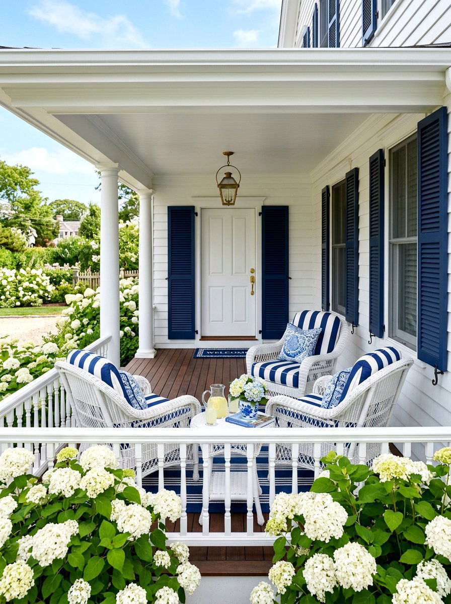 Blue And White Porch - 30 spring front porch ideas