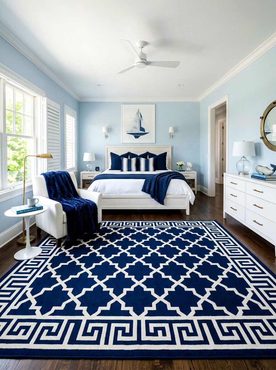 Blue And White Rug - 30 nautical bedroom ideas
