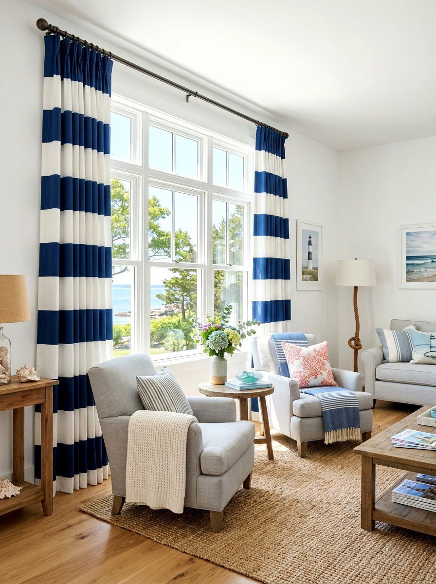 Blue And White Stripe Curtains - 30 circus stripe living room ideas