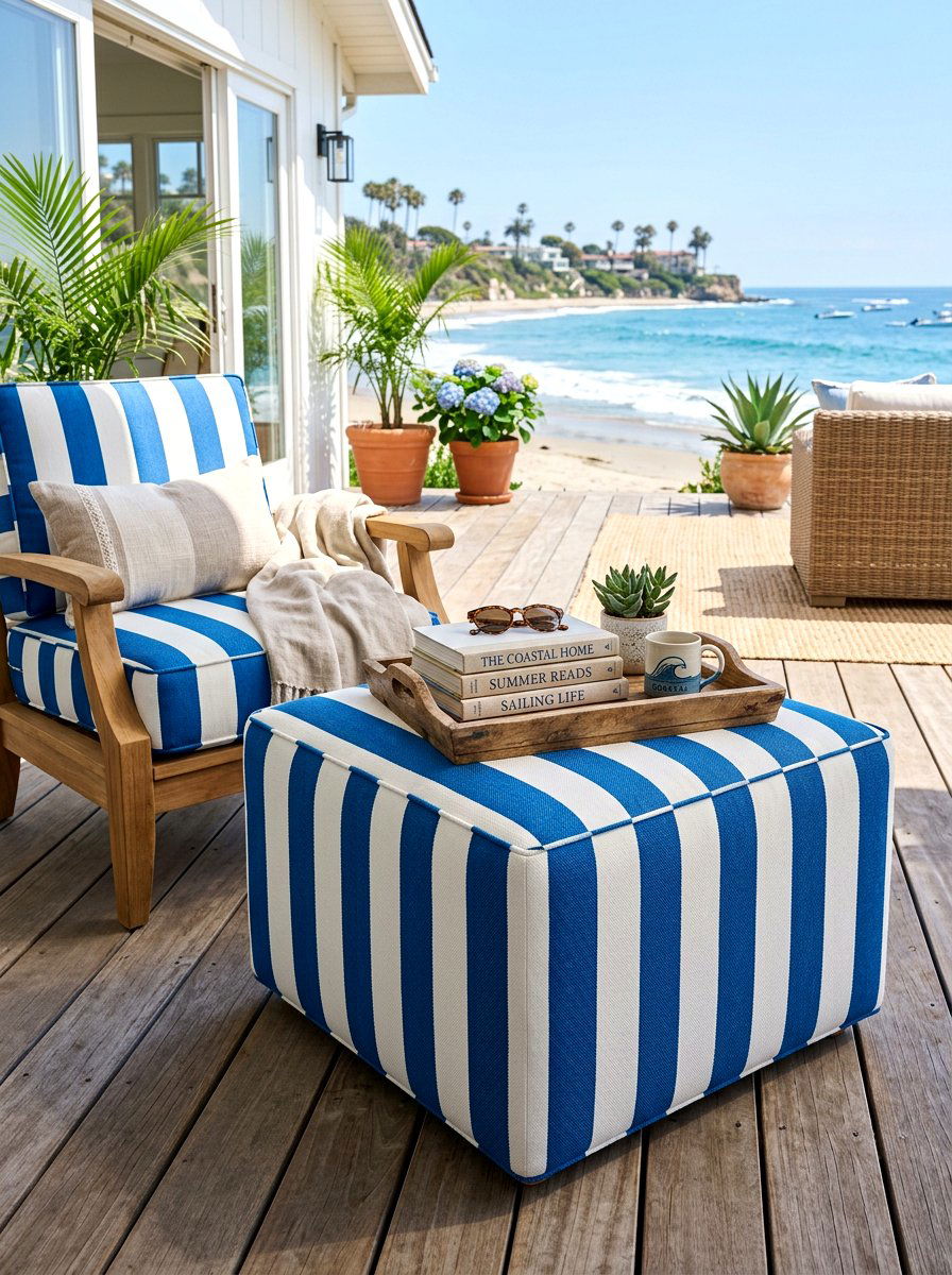 Blue And White Stripe Outdoor Ottoman - 30 blue and white stripe porch ideas