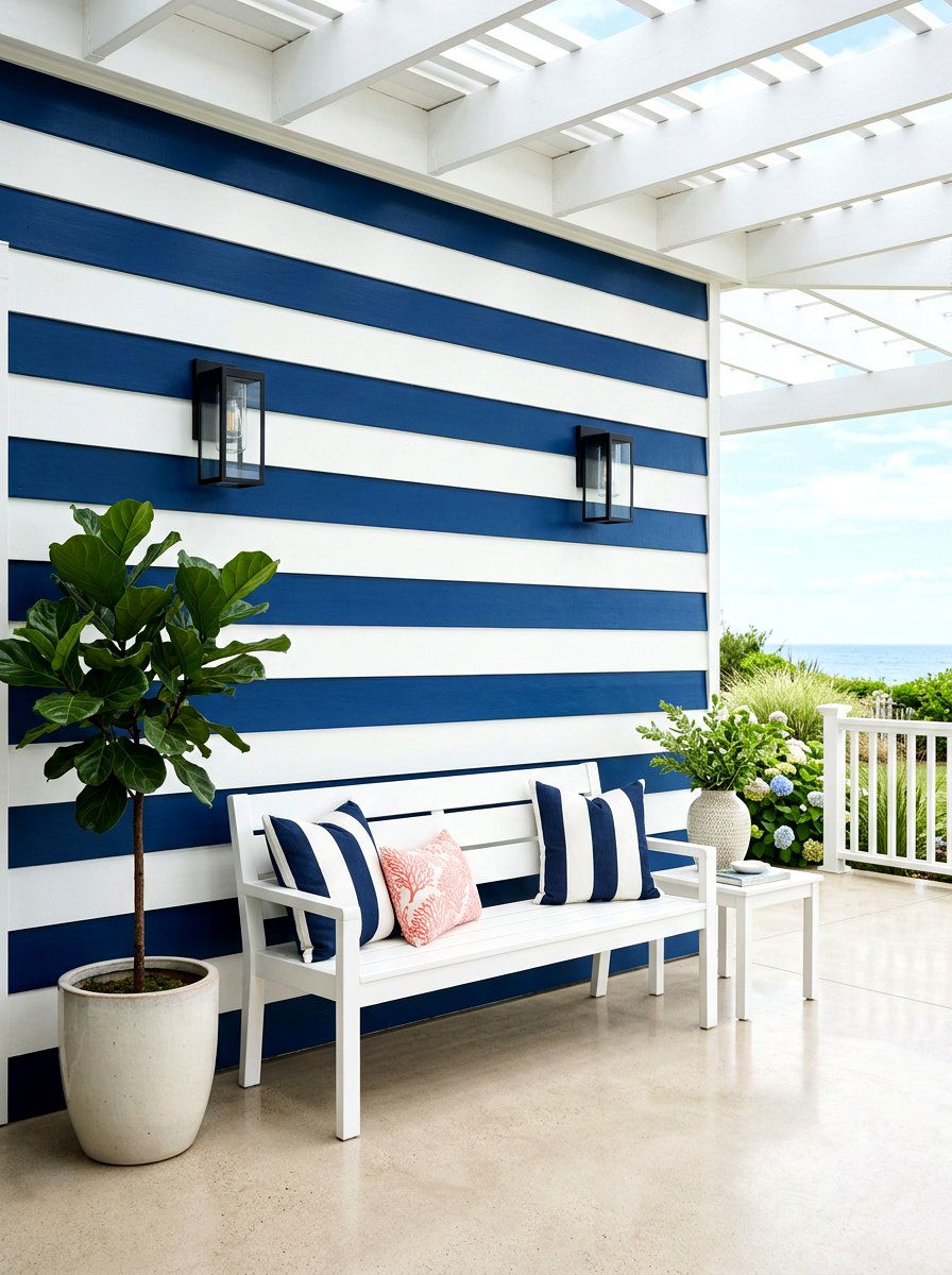 Blue And White Stripe Porch Accent Wall - 30 blue and white stripe porch ideas