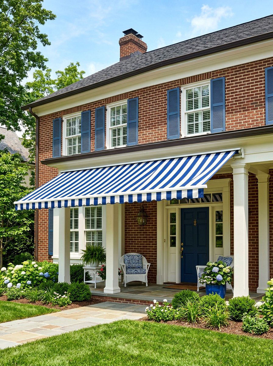 Blue And White Stripe Porch Awning - 30 blue and white stripe porch ideas