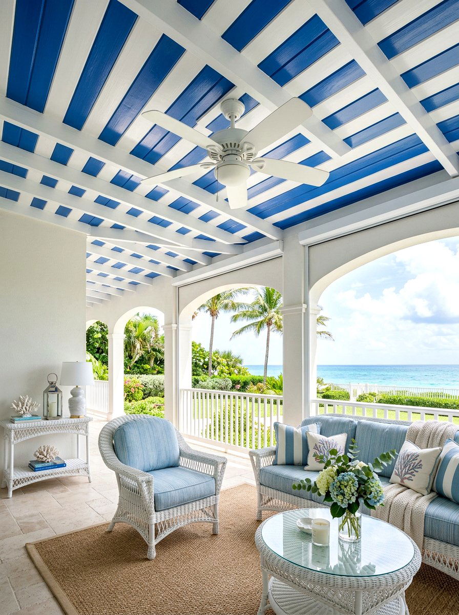 Blue And White Stripe Porch Ceiling - 30 blue and white stripe porch ideas