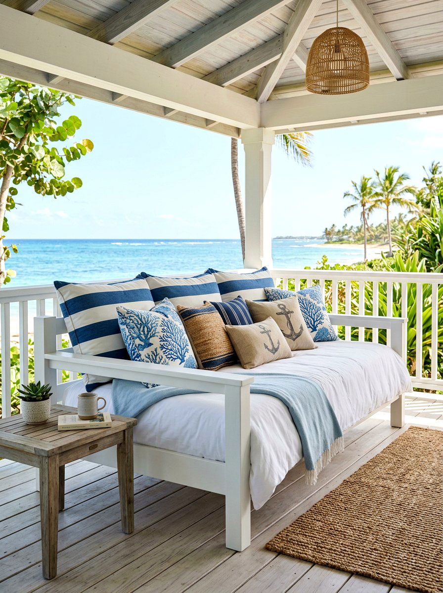 Blue And White Stripe Porch Daybed - 30 blue and white stripe porch ideas