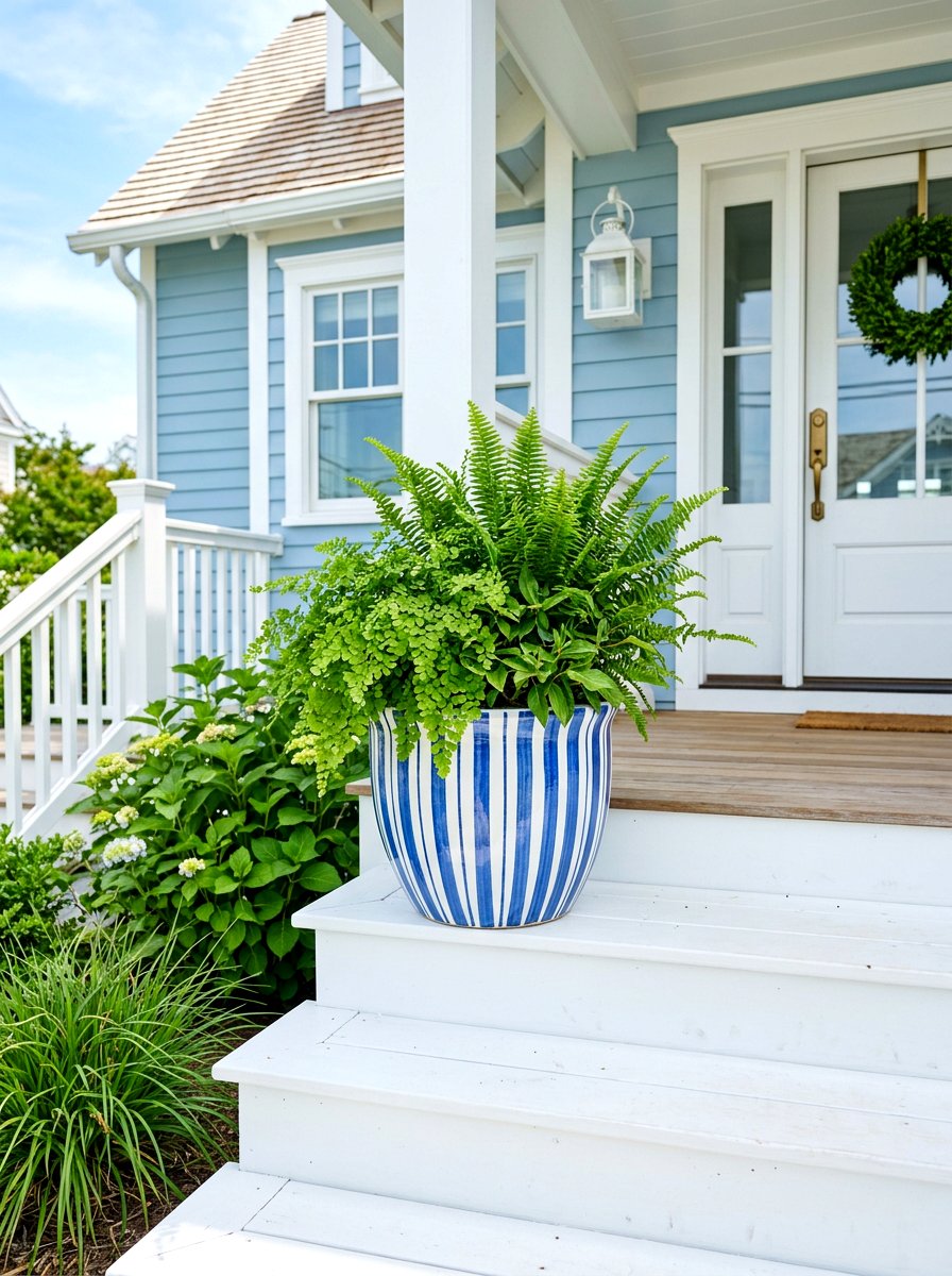 Blue And White Stripe Porch Planter - 30 blue and white stripe porch ideas