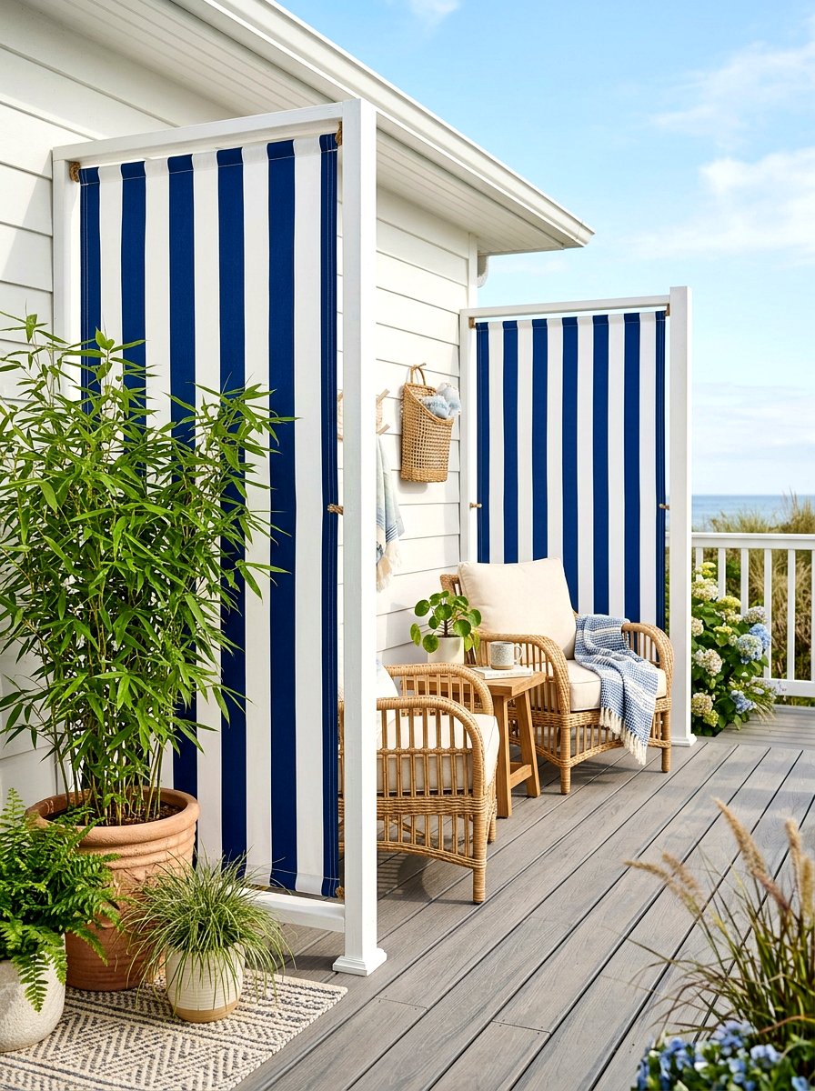 Blue And White Stripe Porch Privacy Screen - 30 blue and white stripe porch ideas