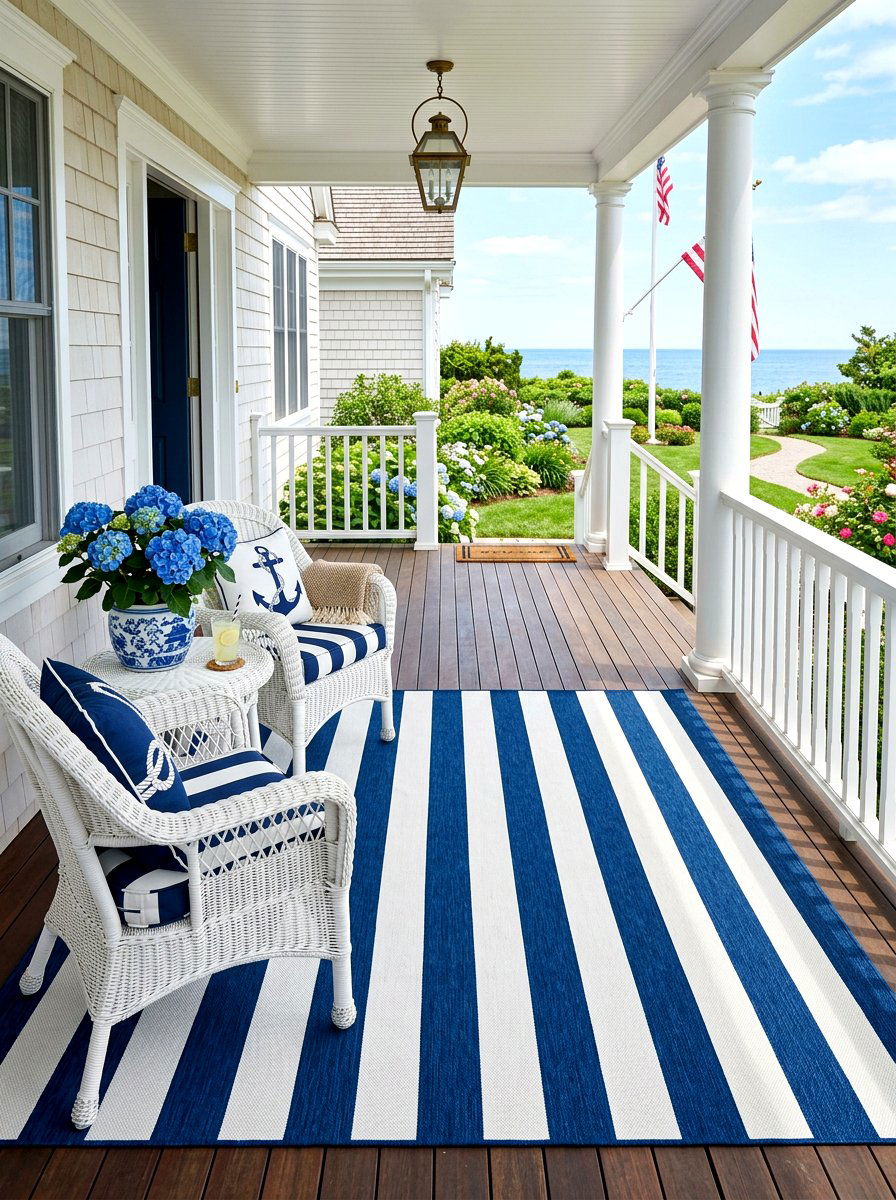 Blue And White Stripe Porch Rug - 30 blue and white stripe porch ideas