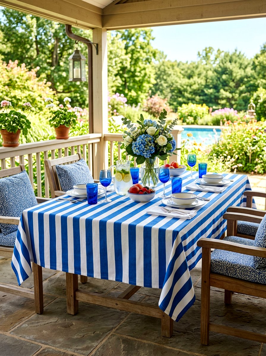 Blue And White Stripe Porch Tablecloth - 30 blue and white stripe porch ideas