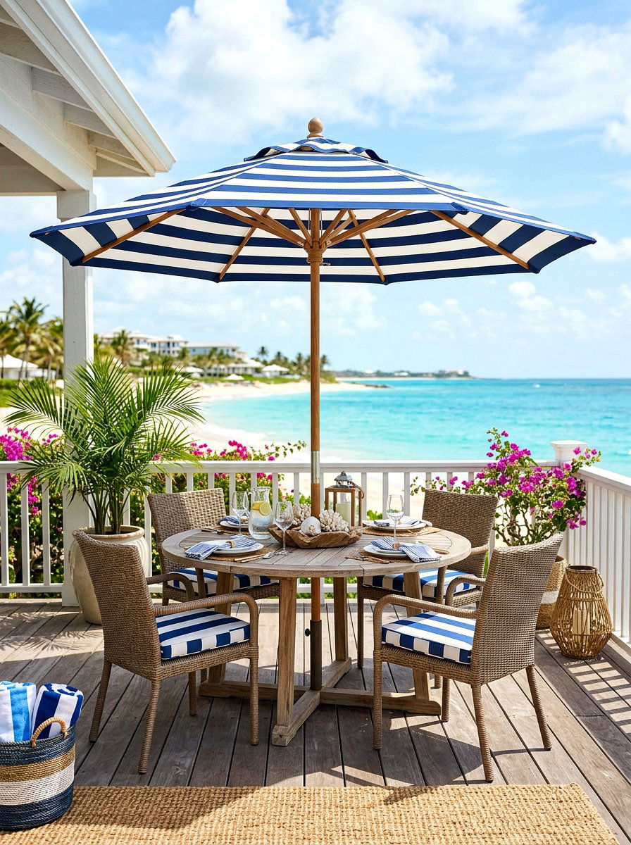Blue And White Stripe Porch Umbrella - 30 blue and white stripe porch ideas