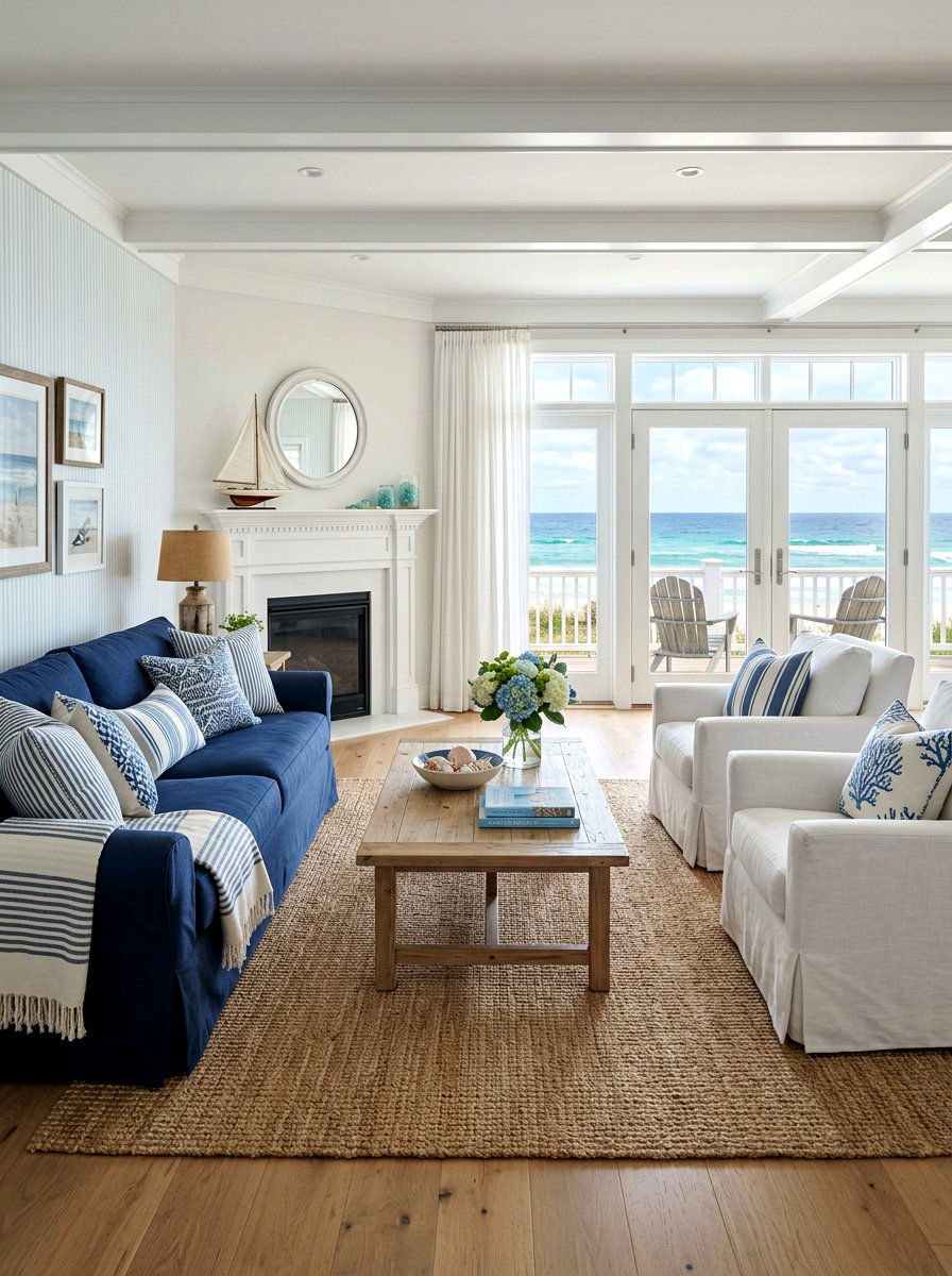Blue And White Striped Living Room - 30 bold stripe decor ideas