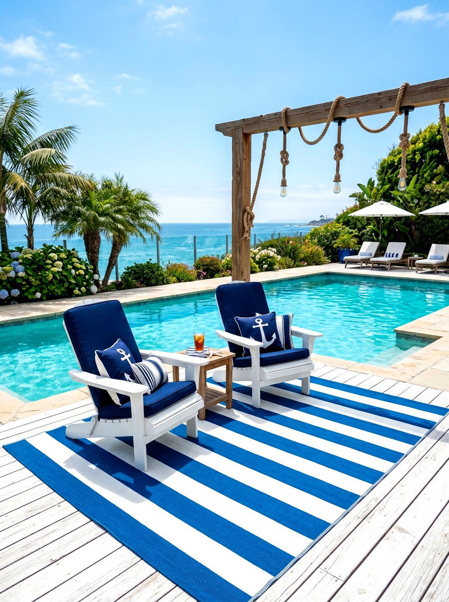 Blue And White Striped Rug - 30 patio rug ideas