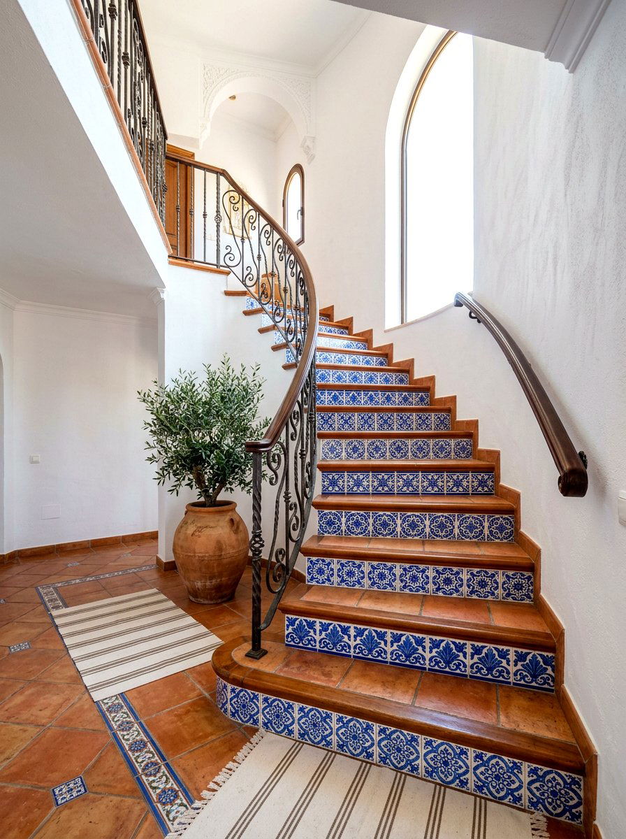Blue And White Tile Accent - 30 Spanish courtyard exterior ideas