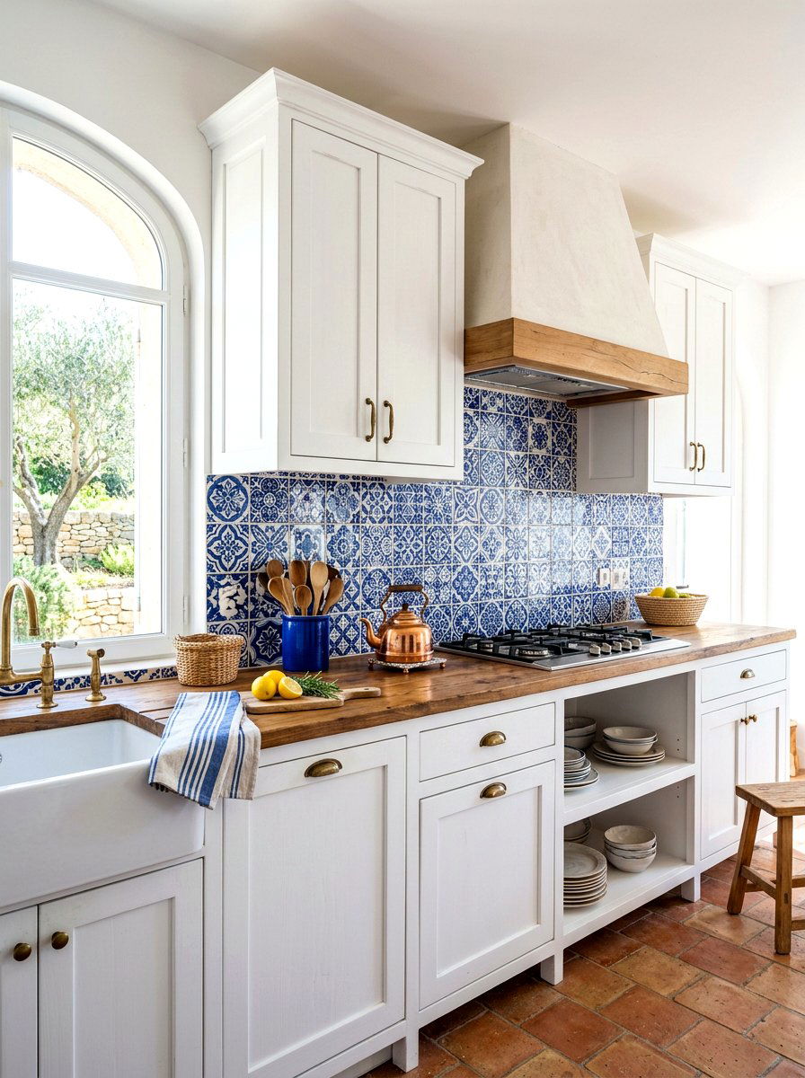 Blue And White Tile Backsplash - 30 Paris cafe kitchen ideas