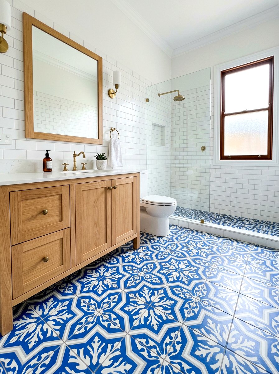 Blue And White Tile Floor - 30 blue bathroom ideas