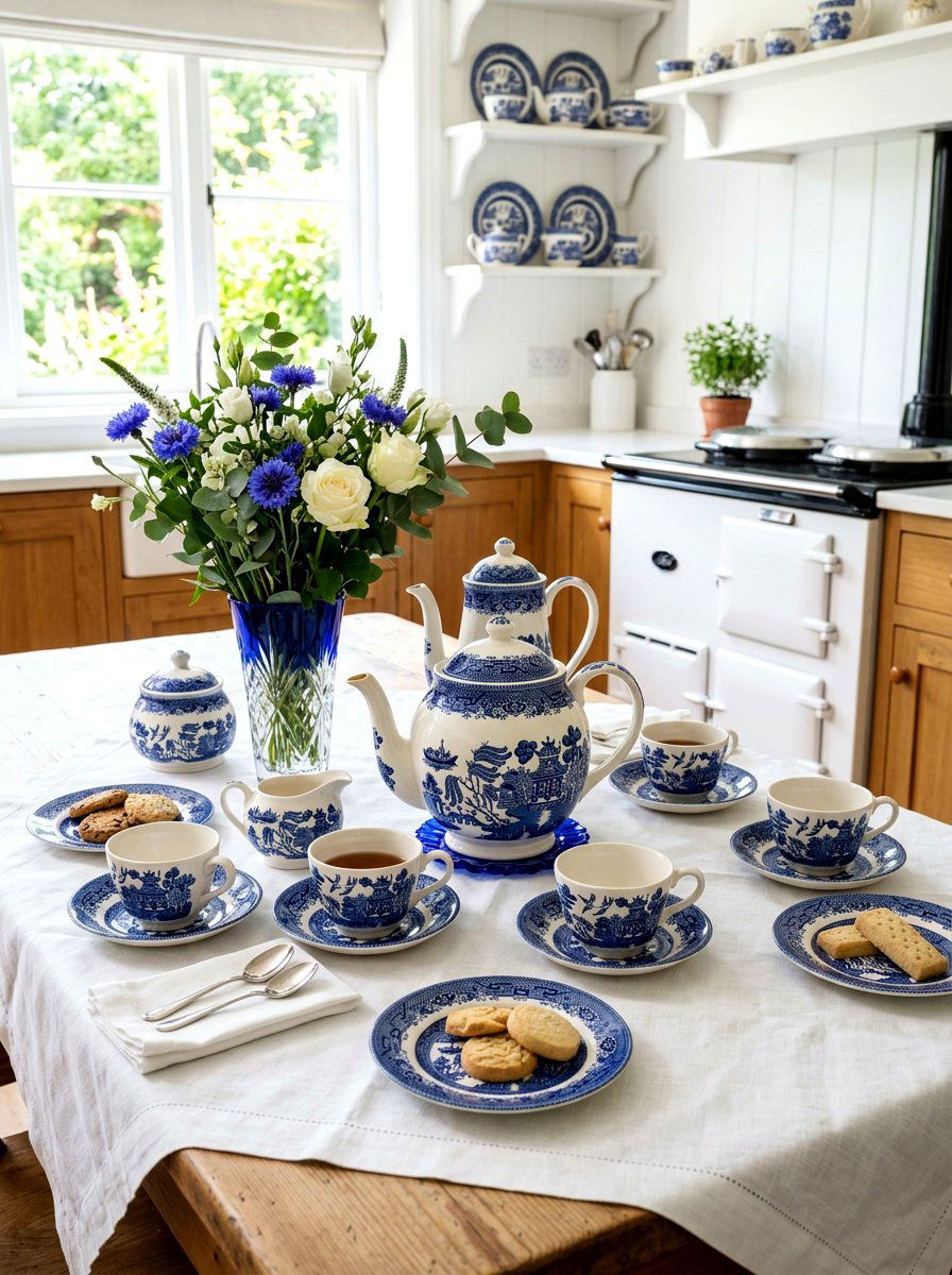 Blue And White Willow China - 30 English tea tablescape ideas