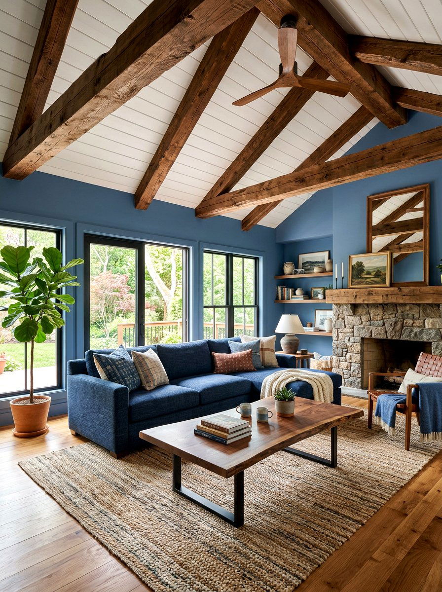 Blue And Wood Living Room - 30 blue living room ideas
