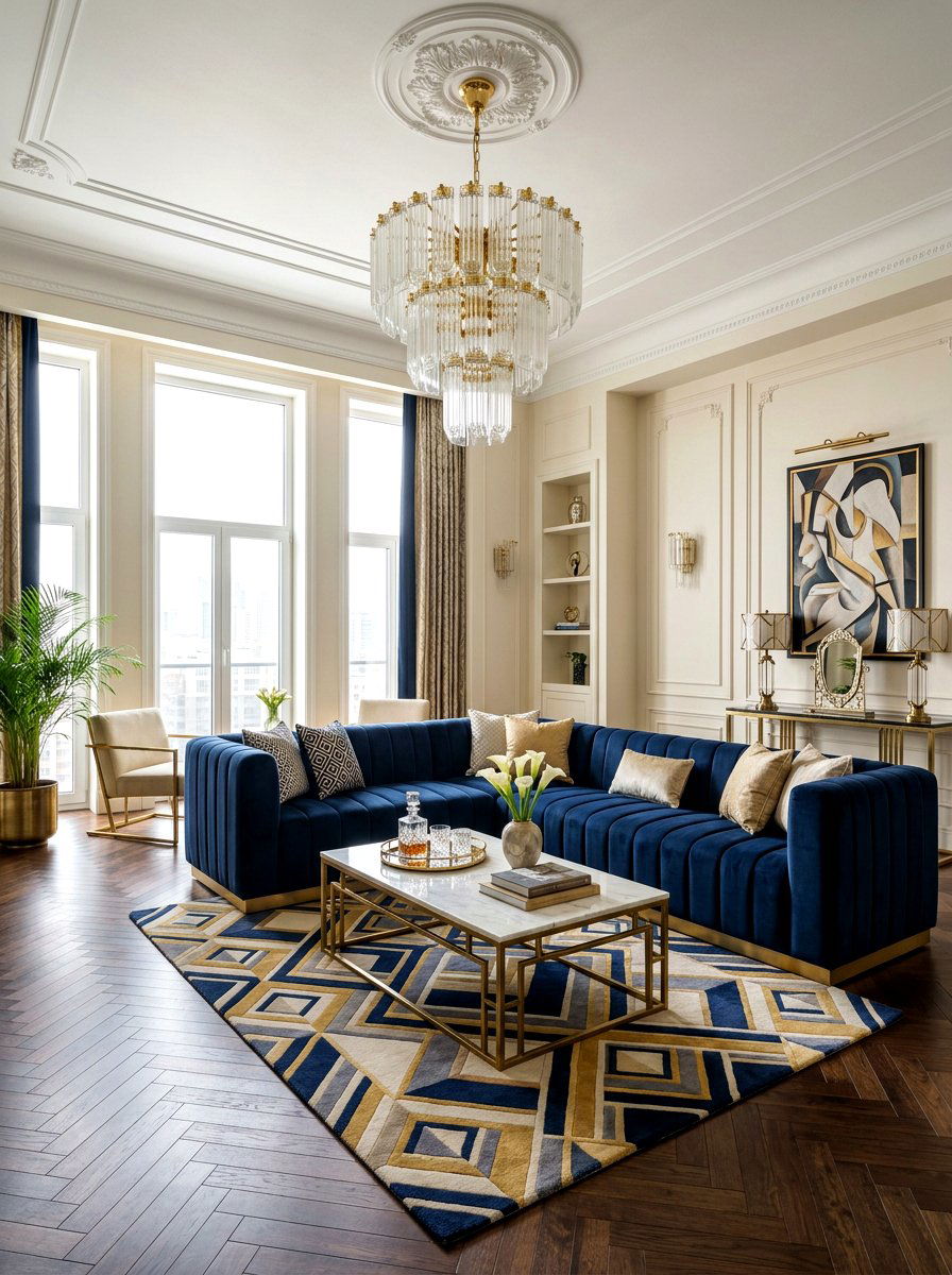 Blue Art Deco living room - 30 art deco living room ideas