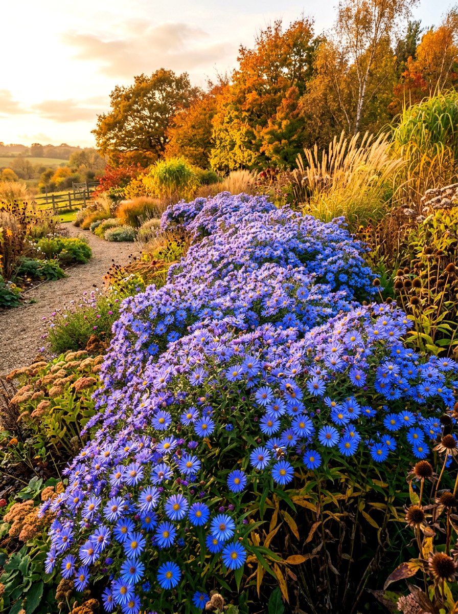 Blue Aster Fall Garden - 30 blue flower garden ideas